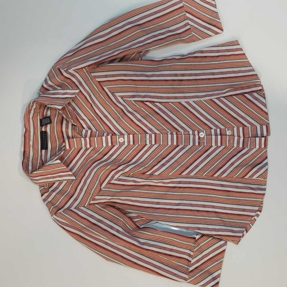 Orange and white button down shirt M